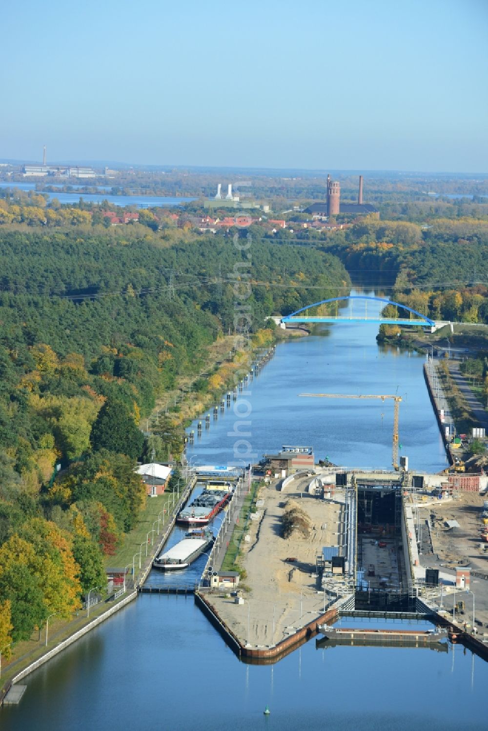 Aerial image Wusterwitz - View of the construction site of the expansion lock Wusterwitz