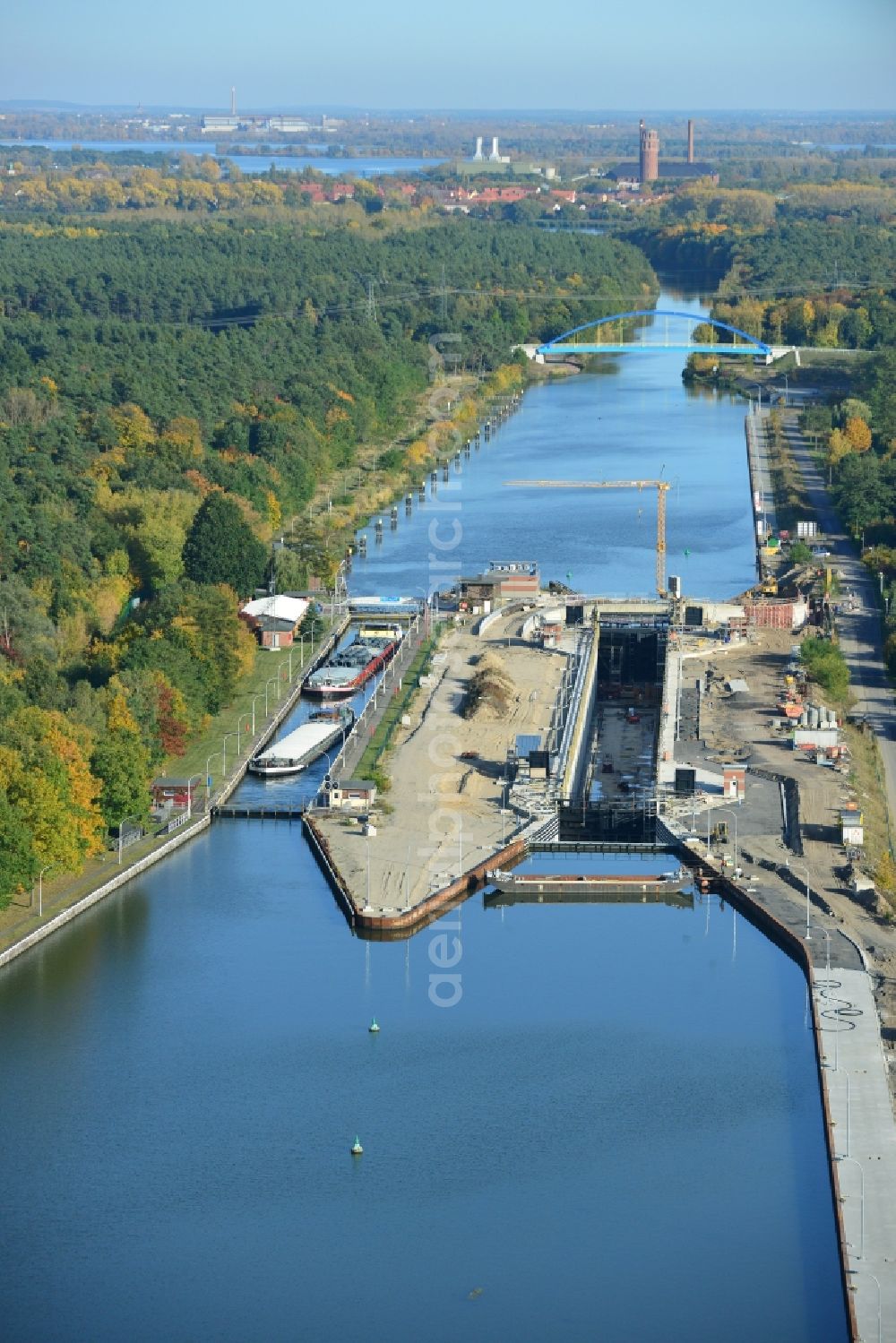 Aerial photograph Wusterwitz - View of the construction site of the expansion lock Wusterwitz