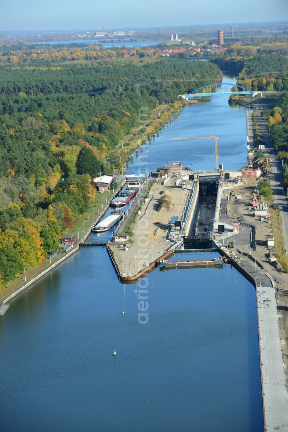 Wusterwitz from above - View of the construction site of the expansion lock Wusterwitz