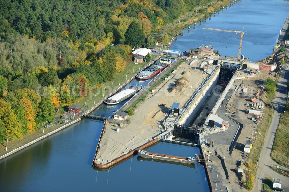 Wusterwitz from the bird's eye view: View of the construction site of the expansion lock Wusterwitz