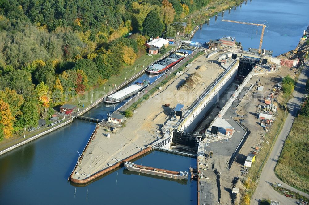 Aerial image Wusterwitz - View of the construction site of the expansion lock Wusterwitz