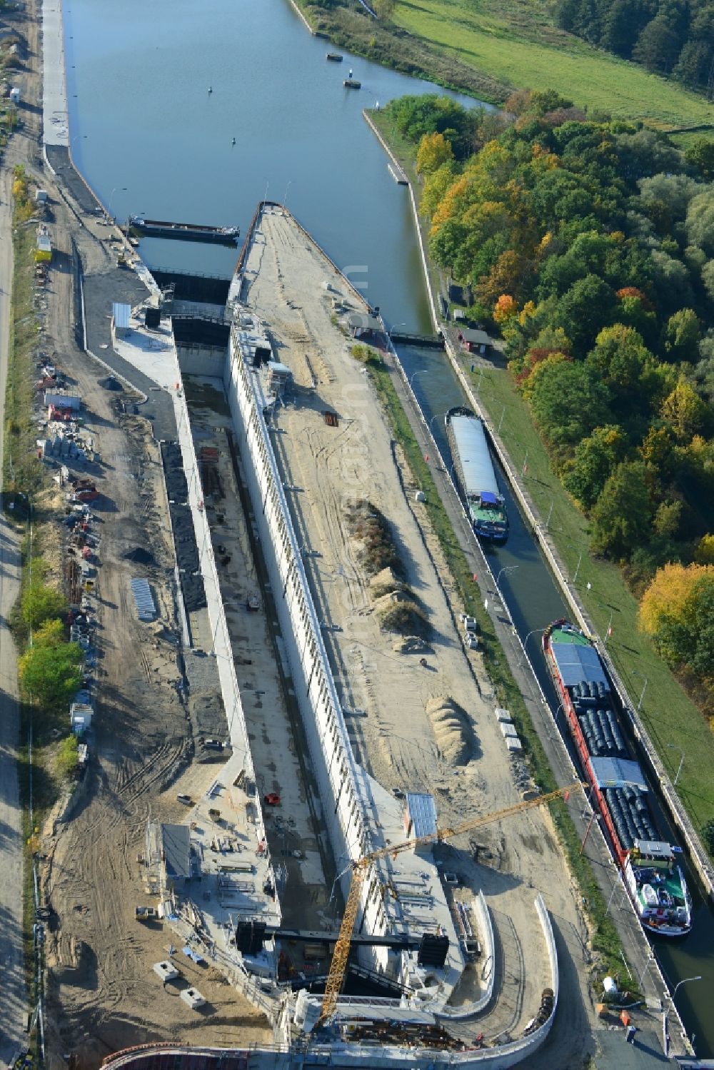 Aerial image Wusterwitz - View of the construction site of the expansion lock Wusterwitz