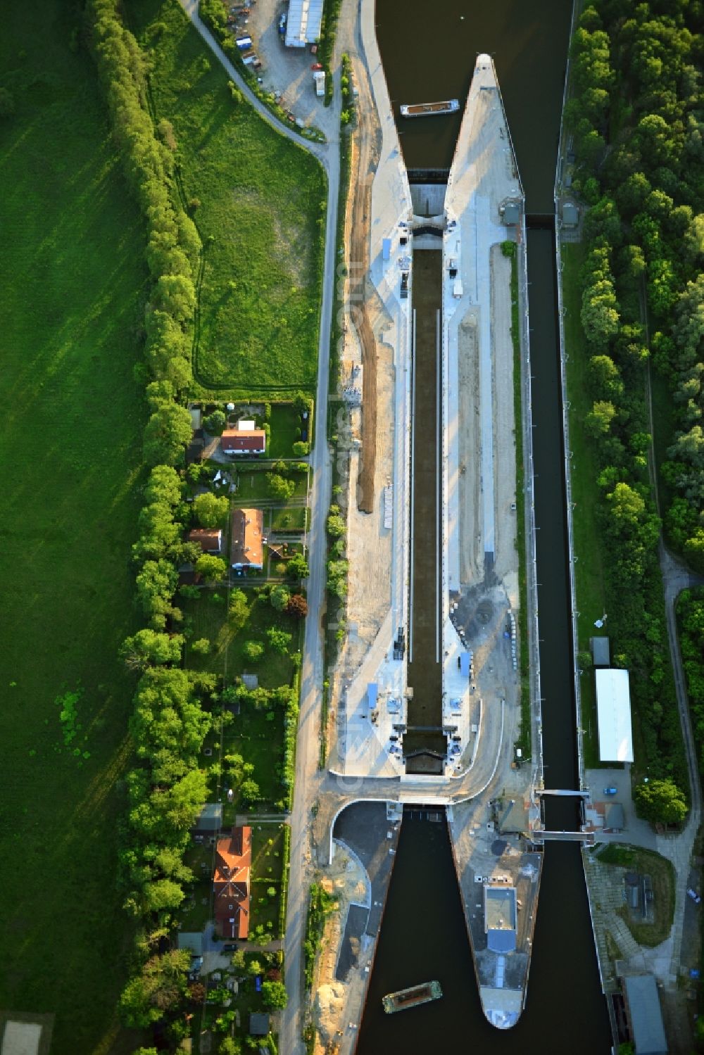 Aerial photograph Wusterwitz - View of the construction site of the expansion lock Wusterwitz