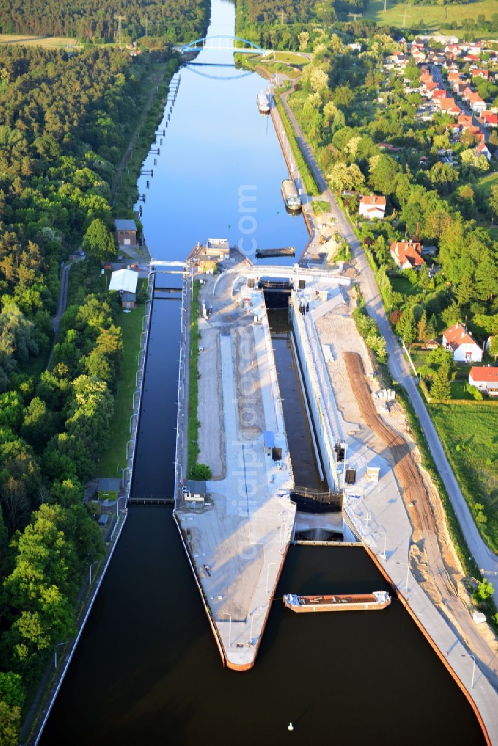 Aerial photograph Wusterwitz - View of the construction site of the expansion lock Wusterwitz