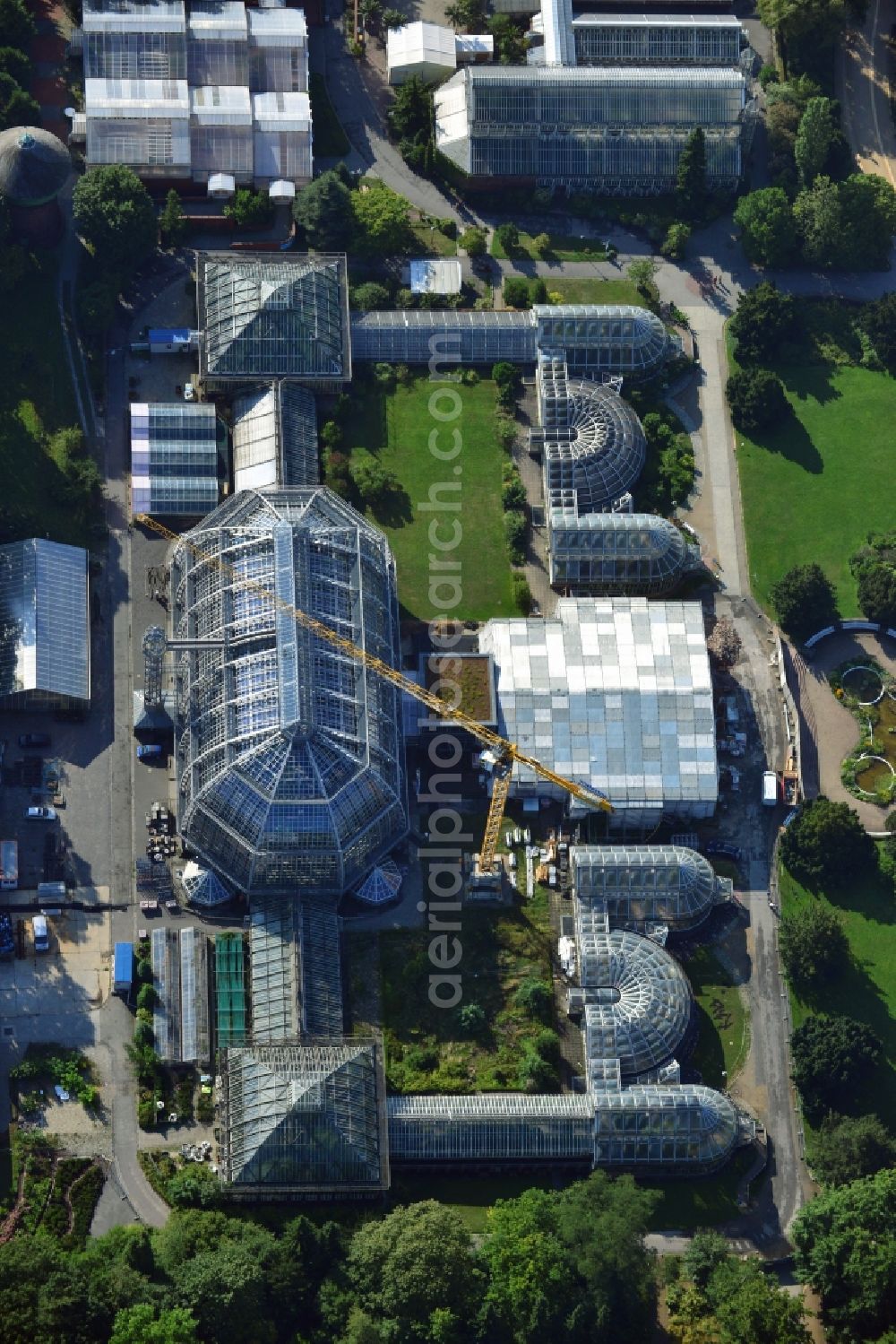 Berlin Dahlem from the bird's eye view: View of tropical house in the botanical garden in Steglitz, Berlin