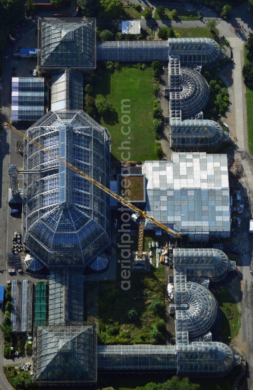 Aerial image Berlin Dahlem - View of tropical house in the botanical garden in Steglitz, Berlin