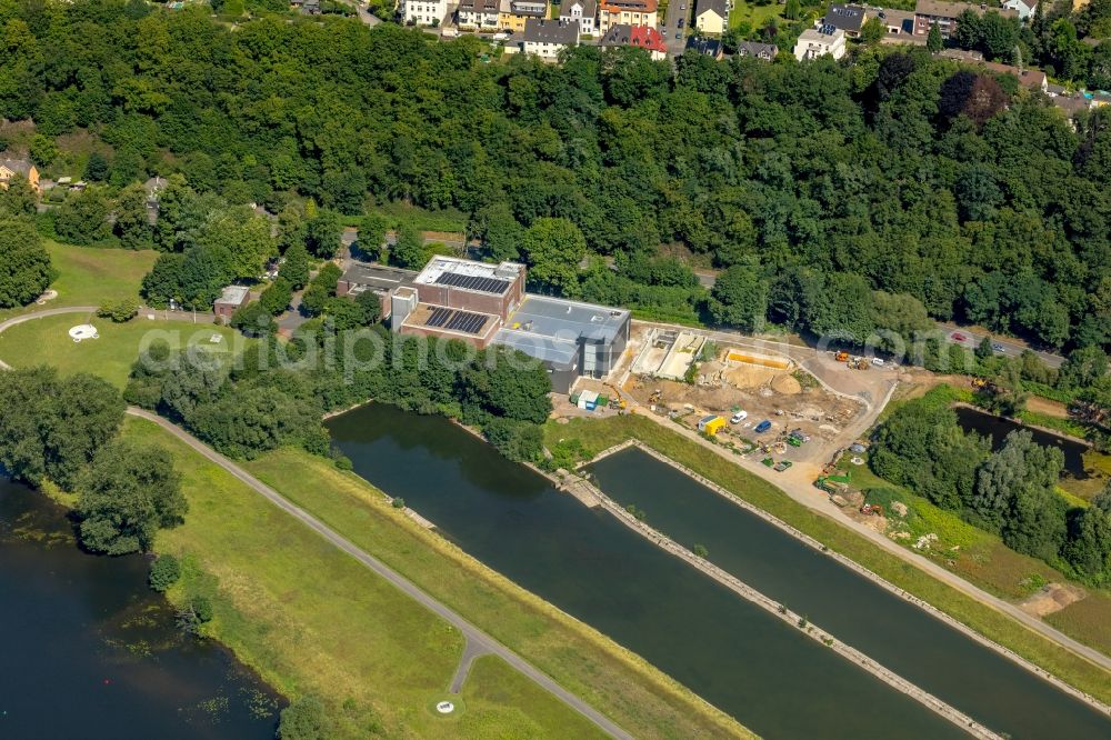 Witten from the bird's eye view: Construction site at the waterworks and hydroelectric power station of Wasserwerke Westfalen GmbH in Witten in the state of North Rhine-Westphalia, Germany