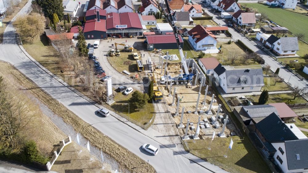 Moosburg an der Isar from above - Construction site on building and production halls on the premises Ernst Pracher GmbH on Driescherstrasse in Moosburg an der Isar in the state Bavaria, Germany