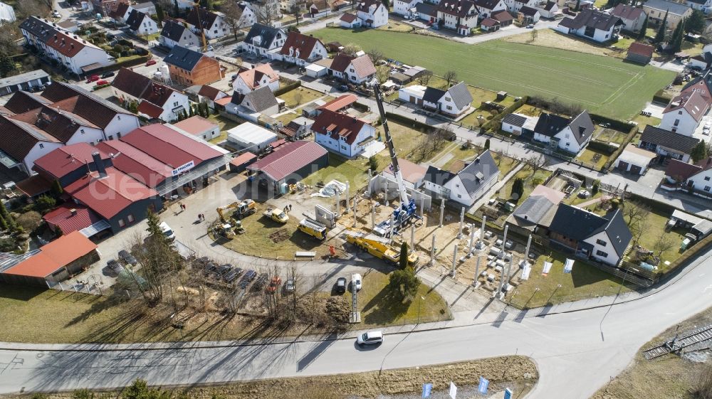 Aerial image Moosburg an der Isar - Construction site on building and production halls on the premises Ernst Pracher GmbH on Driescherstrasse in Moosburg an der Isar in the state Bavaria, Germany