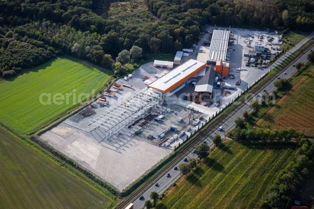 Herzebrock-Clarholz from above - Construction site on building and production halls on the premises Eudur-Bau GmbH & Co. KG on Alte Ziegelei in Herzebrock-Clarholz in the state North Rhine-Westphalia, Germany