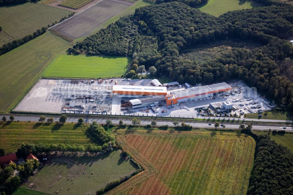 Herzebrock-Clarholz from above - Construction site on building and production halls on the premises Eudur-Bau GmbH & Co. KG on Alte Ziegelei in Herzebrock-Clarholz in the state North Rhine-Westphalia, Germany