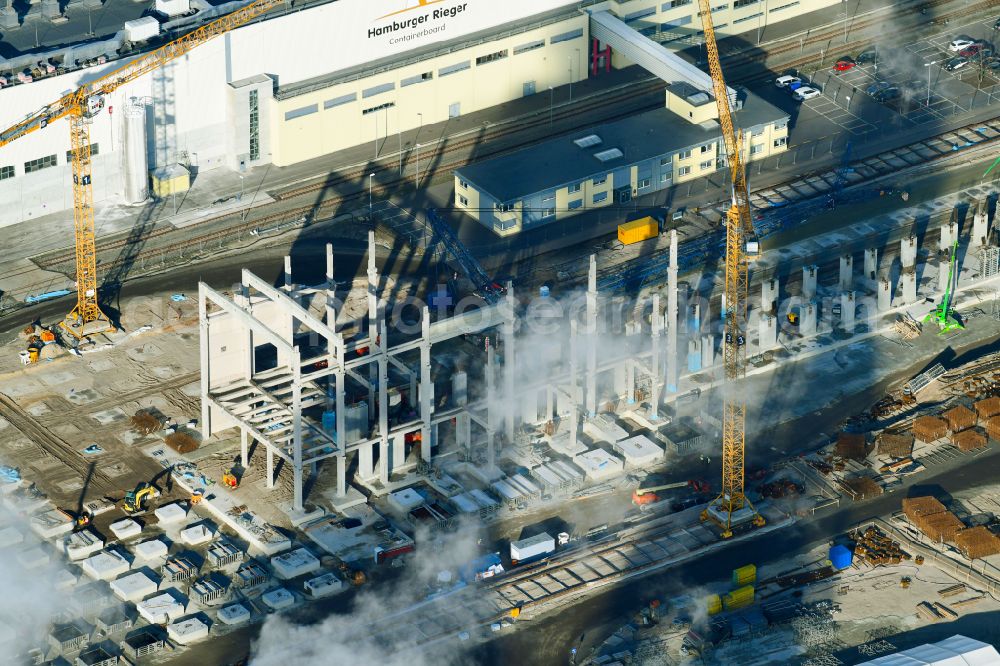 Aerial image Spremberg - Construction site on building and production halls on the premises of Hamburger Rieger GmbH An der Heide in the district Trattendorf in Spremberg in the state Brandenburg, Germany