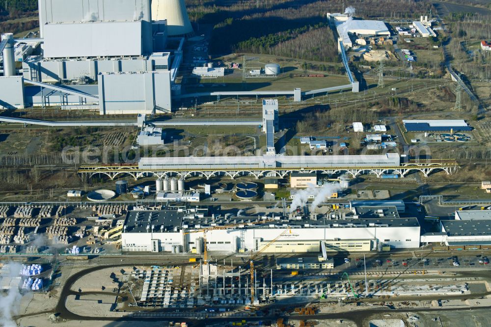 Aerial photograph Spremberg - Construction site on building and production halls on the premises of Hamburger Rieger GmbH An der Heide in the district Trattendorf in Spremberg in the state Brandenburg, Germany