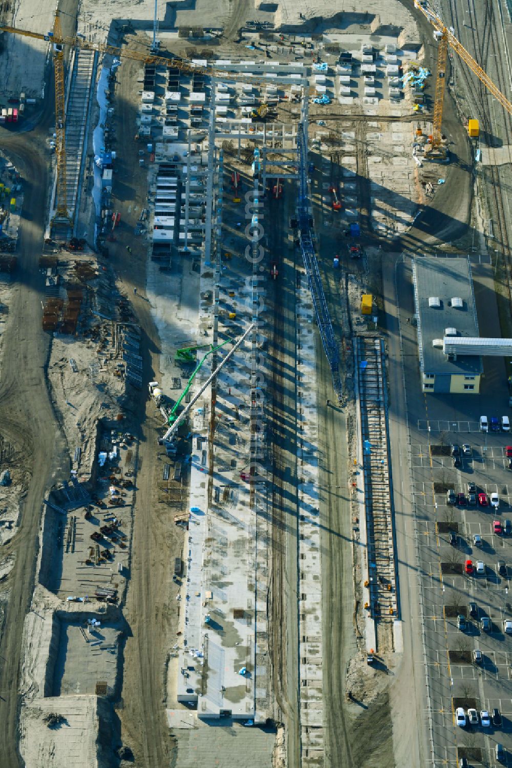 Aerial image Spremberg - Construction site on building and production halls on the premises of Hamburger Rieger GmbH An der Heide in the district Trattendorf in Spremberg in the state Brandenburg, Germany