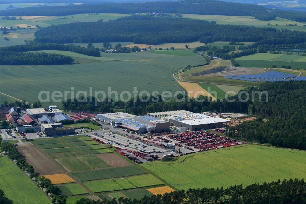 Schwandorf from the bird's eye view: Construction site on building and production halls on the premises of HORSCH Maschinen GmbH on Sitzenhof in Schwandorf in the state Bavaria, Germany