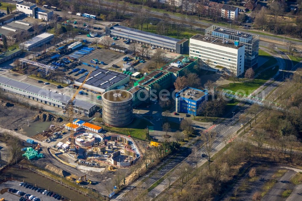 Aerial photograph Gelsenkirchen - Construction site on building and production halls on the premises fuer ein Laborgebaeude of Gelsenwasser on Willy-Brandt-Allee in Gelsenkirchen at Ruhrgebiet in the state North Rhine-Westphalia, Germany