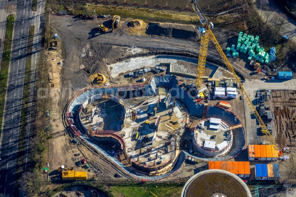 Aerial photograph Gelsenkirchen - Construction site on building and production halls on the premises fuer ein Laborgebaeude of Gelsenwasser on Willy-Brandt-Allee in Gelsenkirchen at Ruhrgebiet in the state North Rhine-Westphalia, Germany