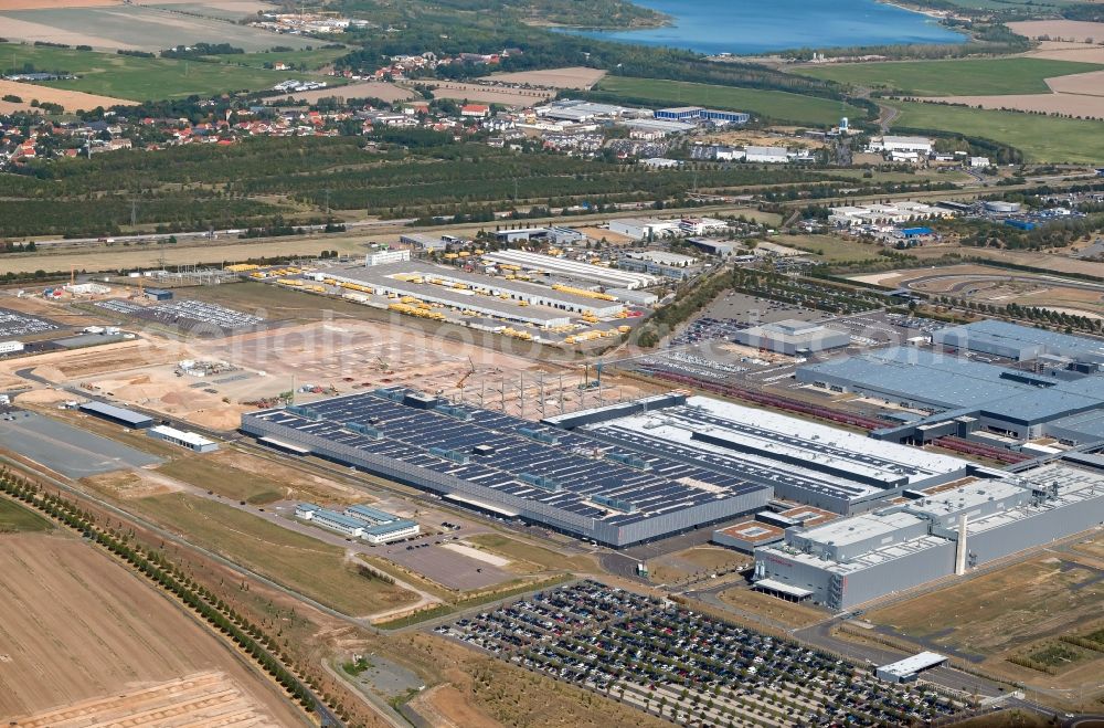 Leipzig from above - Construction site on building and production halls on the premises on Radfelder Allee in the district Luetzschena in Leipzig in the state Saxony, Germany