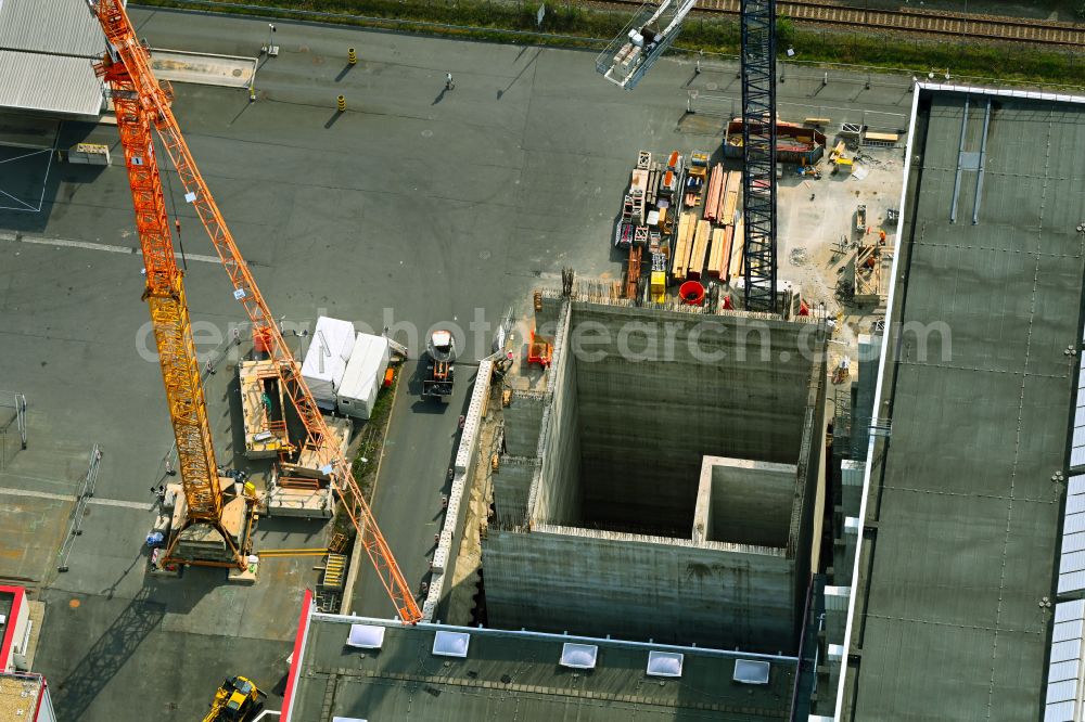 Aerial photograph Spremberg - New construction site for a Wte - combined heat and power plant to expand the buildings and production halls on the factory premises of Spreerecycling GmbH & Co. KG on An der Heide Strasse A-Mitte in the district of Trattendorf in Spremberg in the state of Brandenburg, Germany