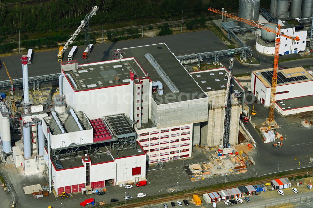 Aerial image Spremberg - New construction site for a Wte - combined heat and power plant to expand the buildings and production halls on the factory premises of Spreerecycling GmbH & Co. KG on An der Heide Strasse A-Mitte in the district of Trattendorf in Spremberg in the state of Brandenburg, Germany