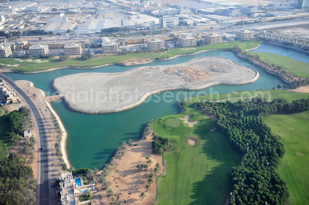 Ras Al Khaimah from above - Expansion area of the Al Hamra Golf Club in the arab emirate Ras Al Khaimah. The golf club is part of the Al Hamra Village Project, the second largest construction project of Ras Al Khaimah