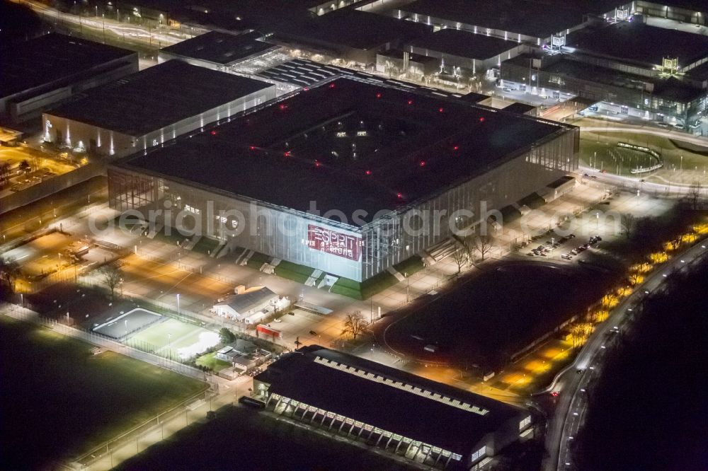 Duesseldorf from the bird's eye view: View of the ESPRIT arena (until June 2009 LTU Arena) in Dusseldorf. The multi-purpose arena was built at the site of the old Rhine Stadium and opened in 2005. The stadium has a capacity of 54 600 seats