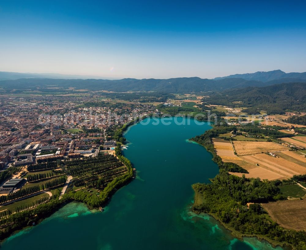 Banyoles from the bird's eye view: View of the lake Estany de Banyoles in Banyoles in the Province of Girona in Spain