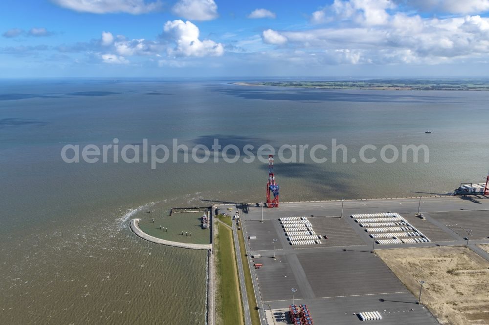 Wilhelmshaven from above - Eurogate building at the port of the international port JadeWeserPort in Wilhelmshaven in the state Lower Saxony, Germany