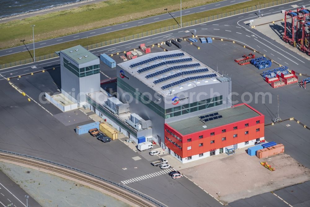 Wilhelmshaven from the bird's eye view: Eurogate building at the port of the international port JadeWeserPort in Wilhelmshaven in the state Lower Saxony, Germany