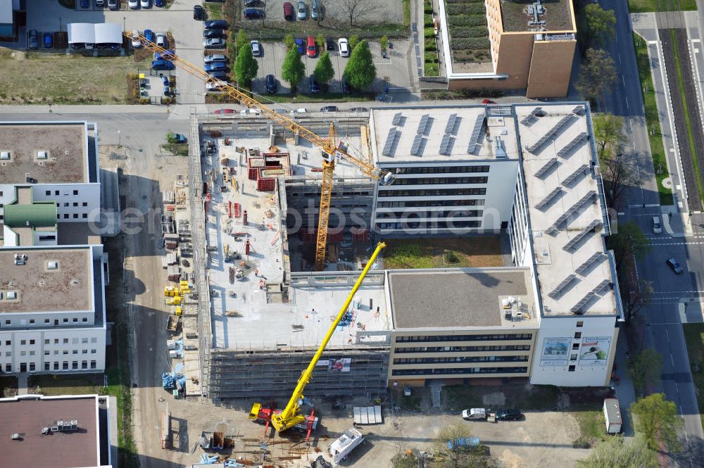 Aerial photograph Berlin - Baustelle vom Europa Center Adlershof, ein Büro-und Geschäftshaus, am Wissenschafts- und Wirtschaftsstandort Adlershof WISTA