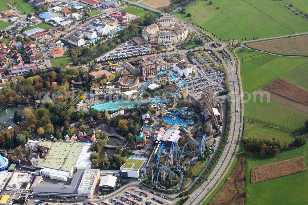 Rust from the bird's eye view: The amusement park and family park in Rust in Baden-Wuerttemberg with roller coasters and many attractions