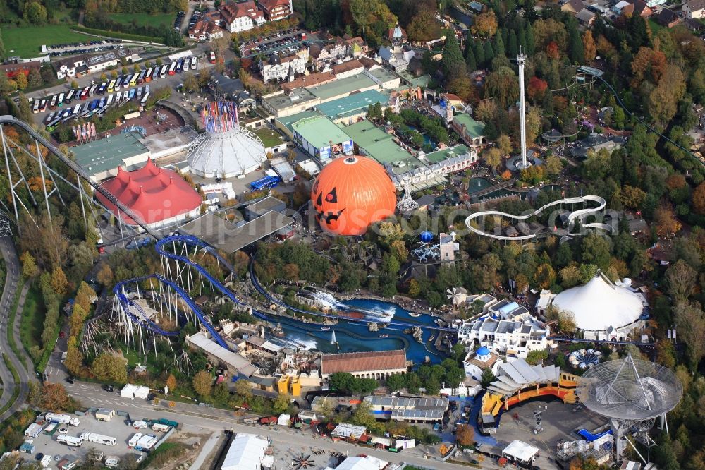 Aerial photograph Rust - The amusement park and family park in Rust in Baden-Wuerttemberg with roller coasters and many attractions