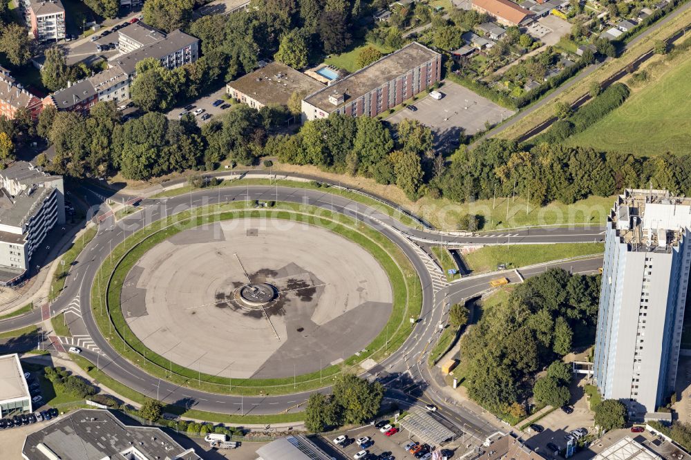 Aachen from above - Europaplatz in the east of Aachen in the federal state of North Rhine-Westphalia. Aachen is a district-free spa town, bishop's seat and the westernmost city in Germany. Europaplatz is the exit of the A544 federal motorway and is particularly well-known for its striking fountain