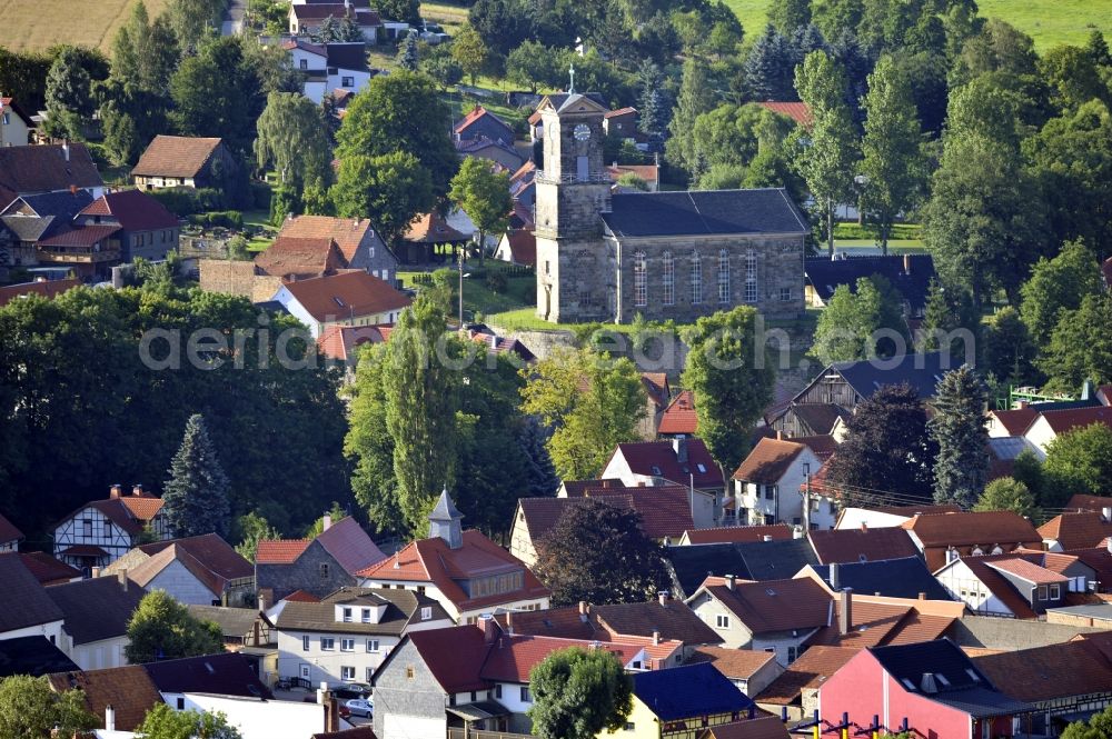 Aerial image Wolfsberg - View of the Evangelical Lutheran church in Gräfinau-Angestedt in Wolfsberg in Thuringia