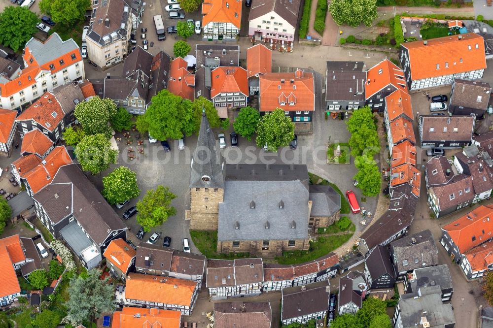 Hattingen from above - Evangelical Church in the old town Hattingen in the state of North Rhine-Westphalia