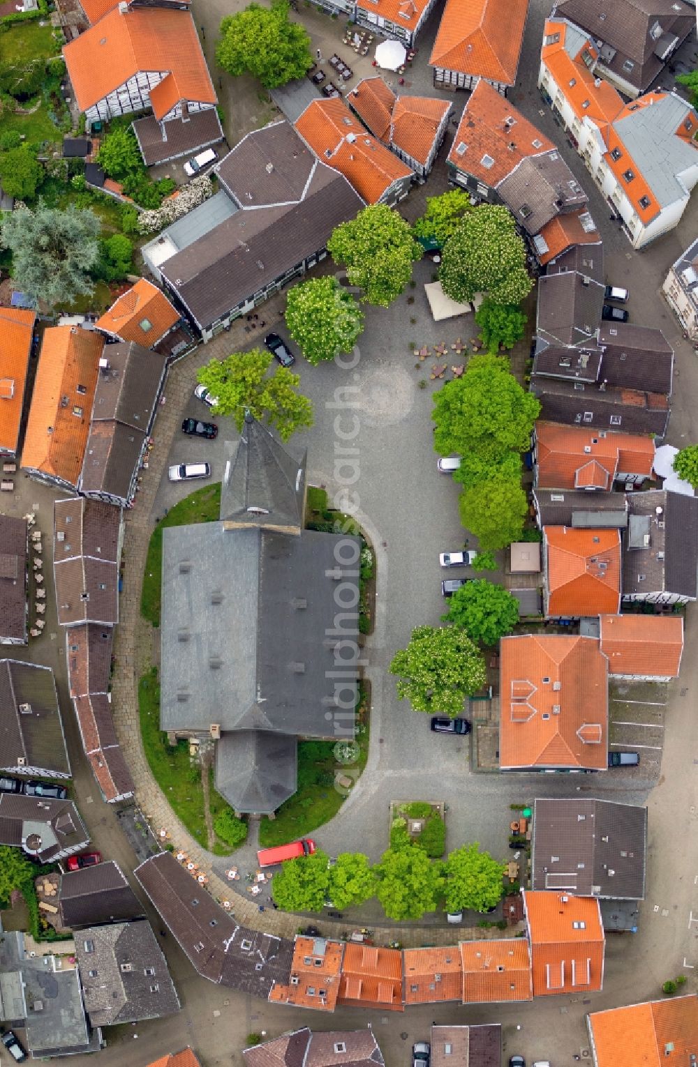 Hattingen from the bird's eye view: Evangelical Church in the old town Hattingen in the state of North Rhine-Westphalia