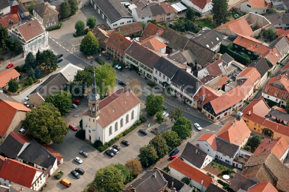 Schwabenheim an der Selz from above - Evangelical Church of Elsheimer Street in Swabia an der Selz in the state of Rhineland-Palatinate