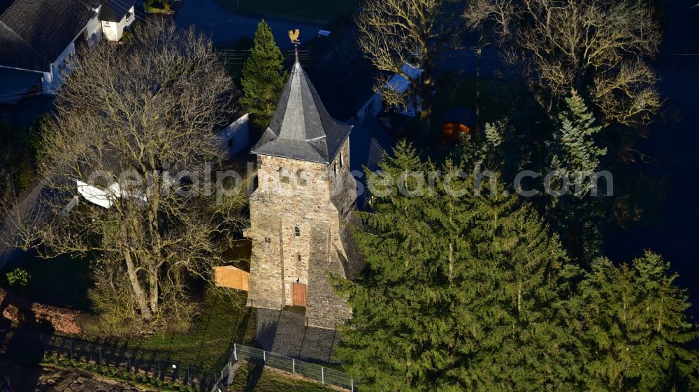 Kircheib from above - Romanesque, Protestant parish church in Kircheib in the state Rhineland-Palatinate, Germany