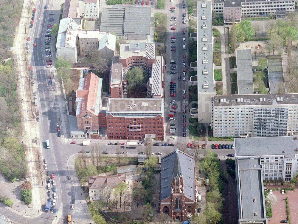 Berlin - Friedrichshain from the bird's eye view: Evangelisches Kirchenzentrum in der Georgenkirchstraße in Berlin - Friedrichshain.