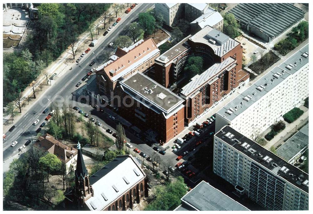 Berlin - Friedrichshain from the bird's eye view: Evangelisches Kirchenzentrum in der Georgenkirchstraße in Berlin - Friedrichshain.