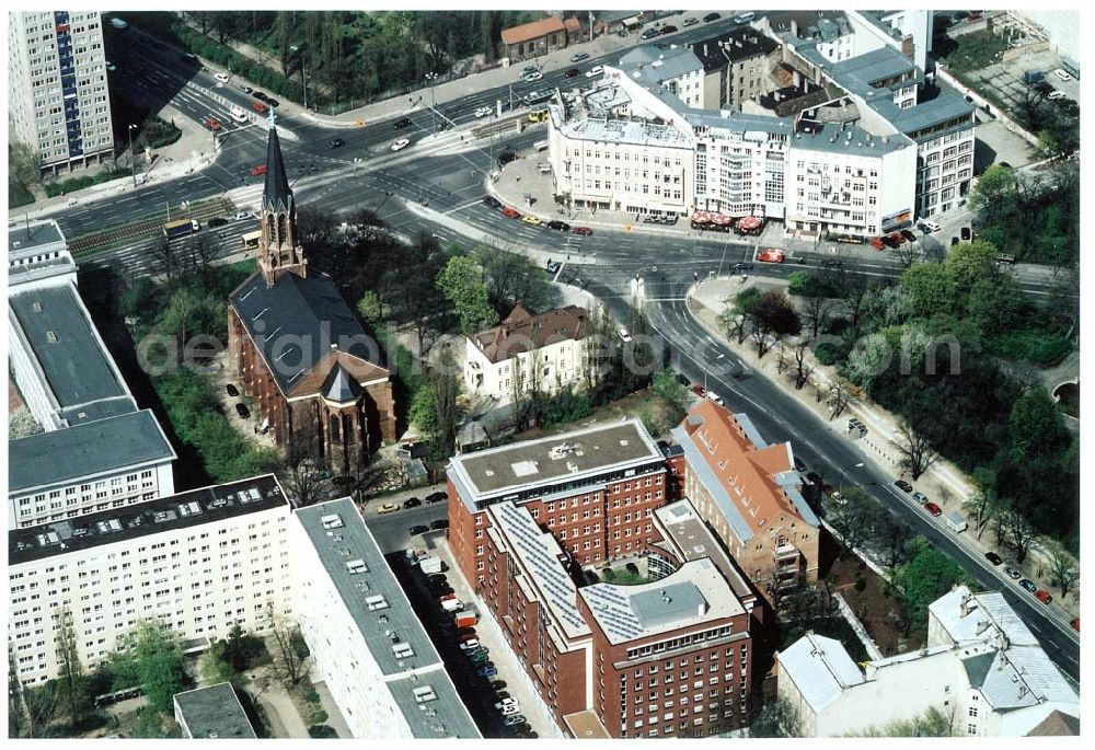 Aerial image Berlin - Friedrichshain - Evangelisches Kirchenzentrum in der Georgenkirchstraße in Berlin - Friedrichshain.