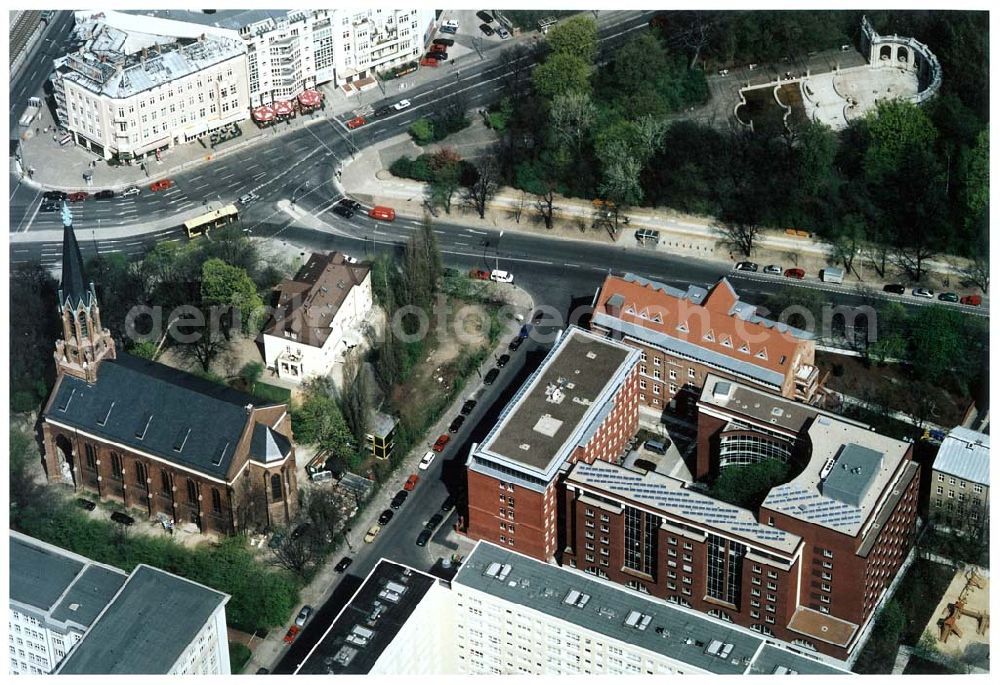 Aerial image Berlin - Friedrichshain - Evangelisches Kirchenzentrum in der Georgenkirchstraße in Berlin - Friedrichshain.