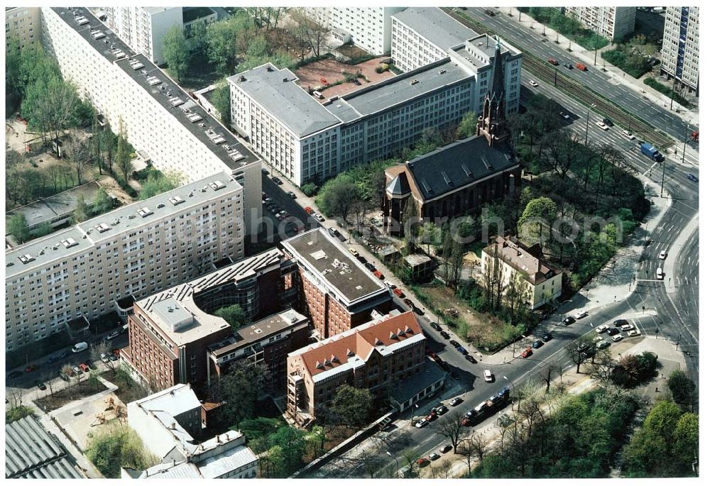 Aerial photograph Berlin - Friedrichshain - Evangelisches Kirchenzentrum in der Georgenkirchstraße in Berlin - Friedrichshain.