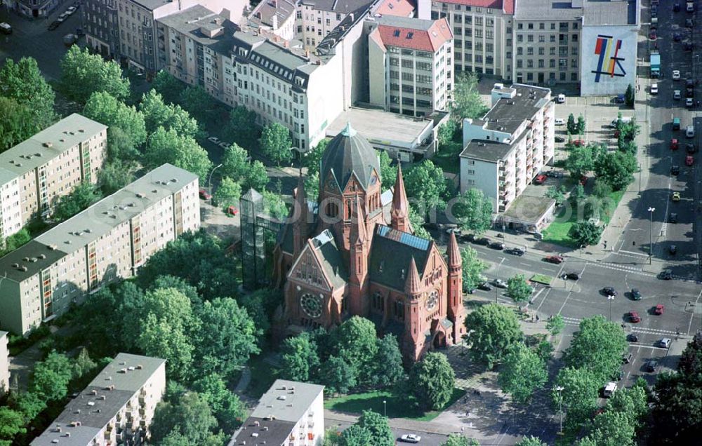 Berlin - Kreuzberg from above - Ev.Kirche am Kottbusser Damm in Berlin-Kreuzberg.