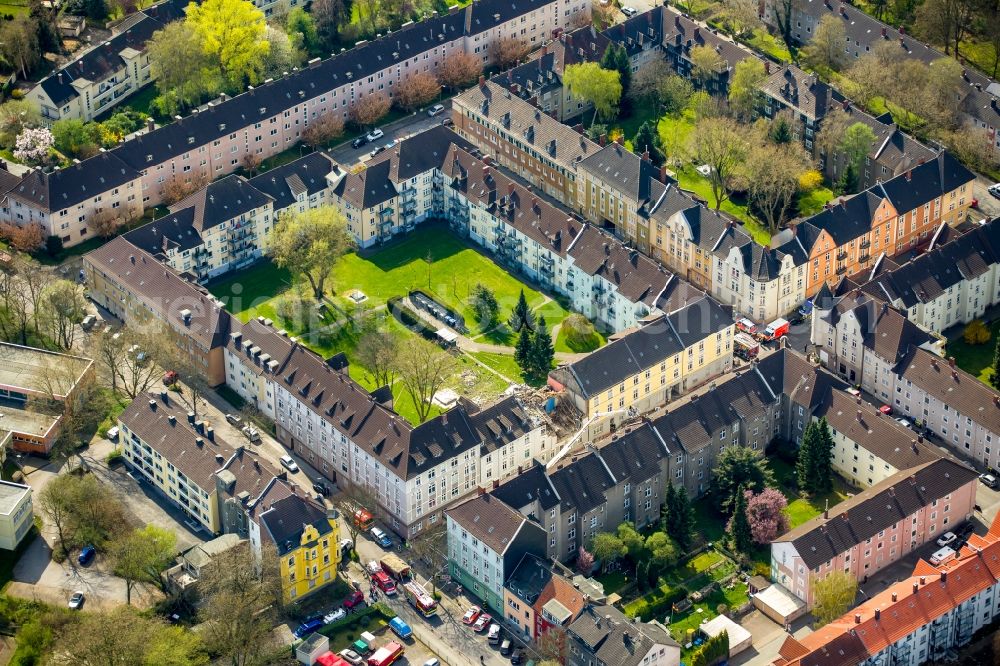 Aerial photograph Dortmund - Explosion damages in Residential area of the multi-family house settlement Teutonenstrasse in the district Hoerde in Dortmund in the state North Rhine-Westphalia