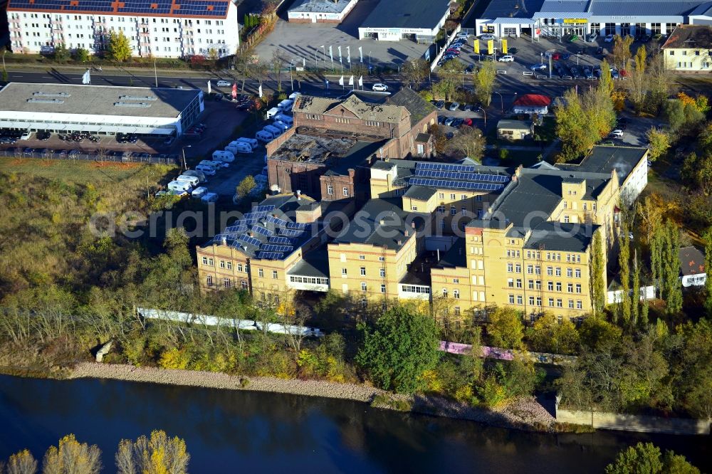 Aerial photograph Lutherstadt Wittenberg - View of a factory and office building on the banks of the Elbe in Saxony-Anhalt