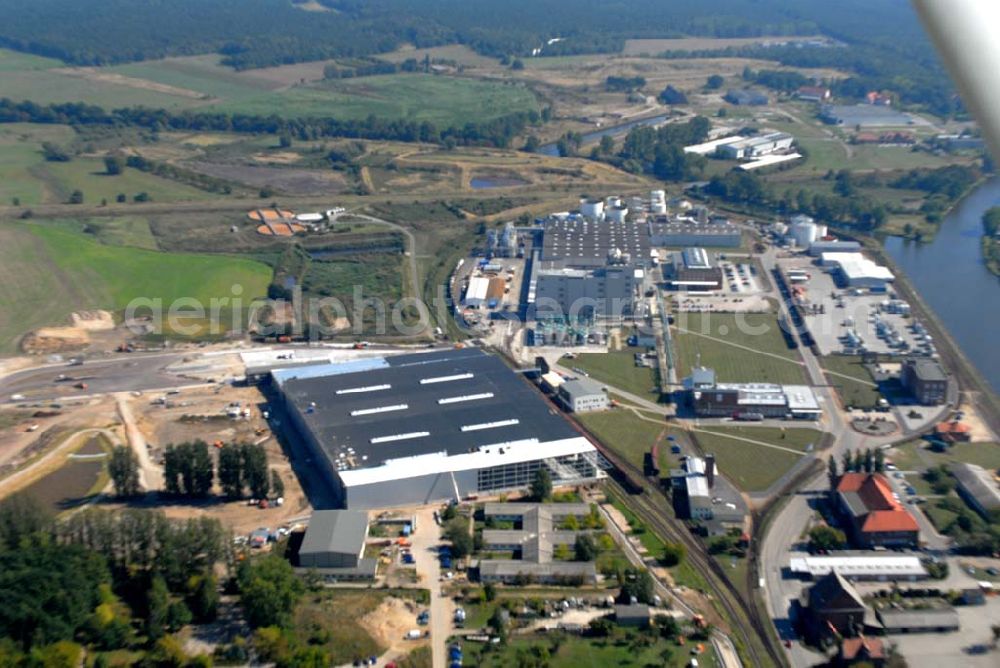 Genthin (Sachsen-Anhalt) from above - Fabrik der Henkel Genthin GmbH in Genthin. Kontakt: Henkel Genthin GmbH, Postfach 11 43 / 39301 Genthin,