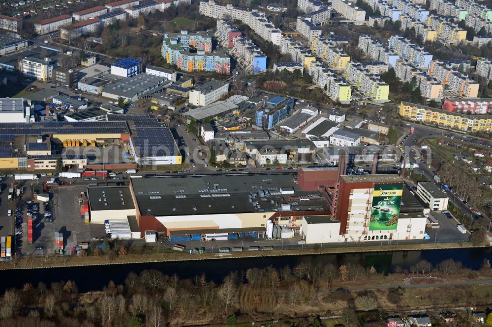 Berlin from the bird's eye view: View of a factory of the group Mondelez International in the district Neukoelln in Berlin