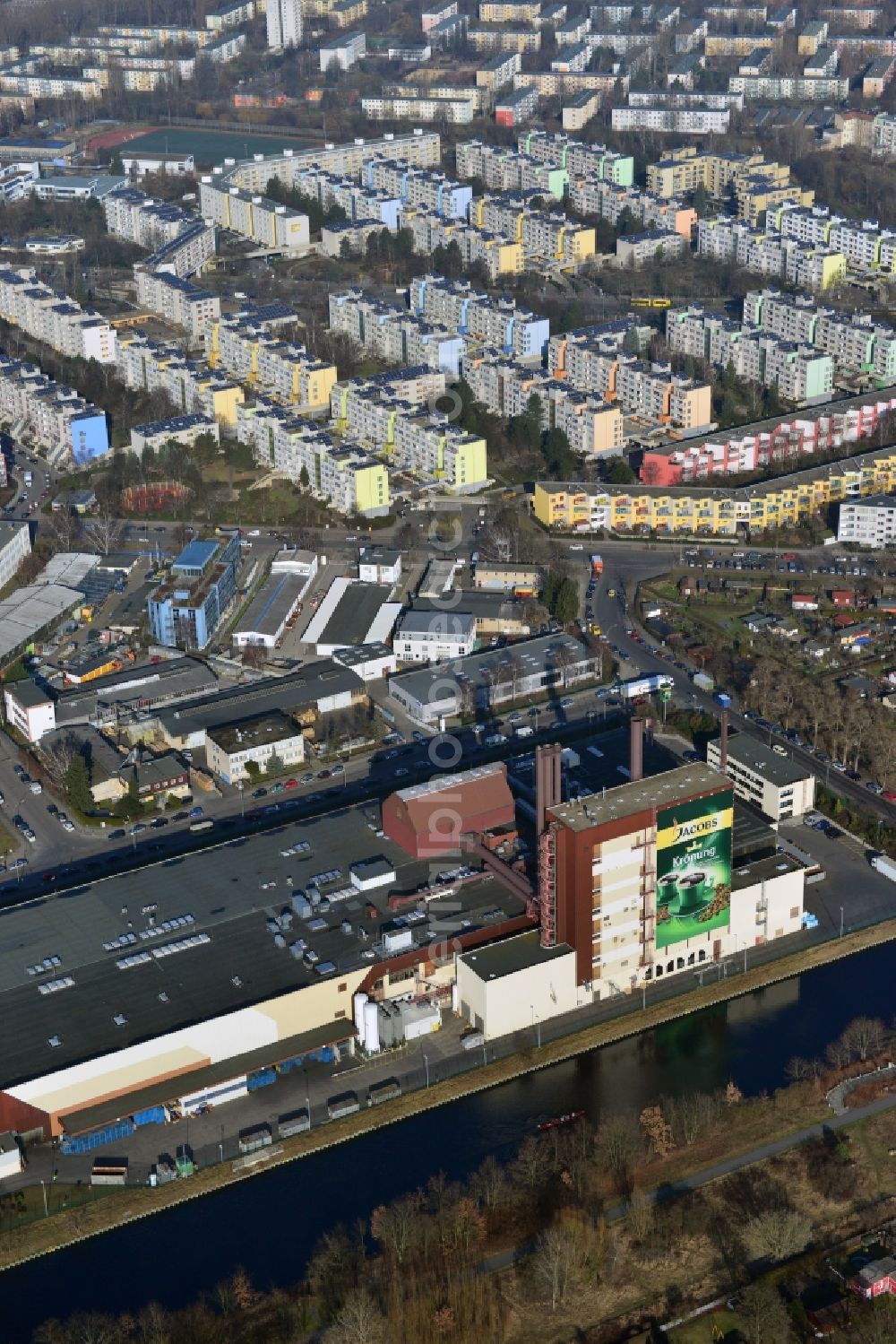 Aerial image Berlin - View of a factory of the group Mondelez International in the district Neukoelln in Berlin