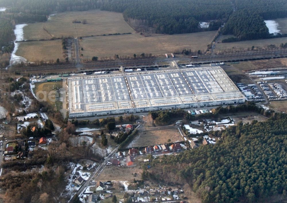 Halbe from above - Production plant at the Company Zebra Freizeitmoebel in Halbe in the district Loepten in Halbe in the state Brandenburg